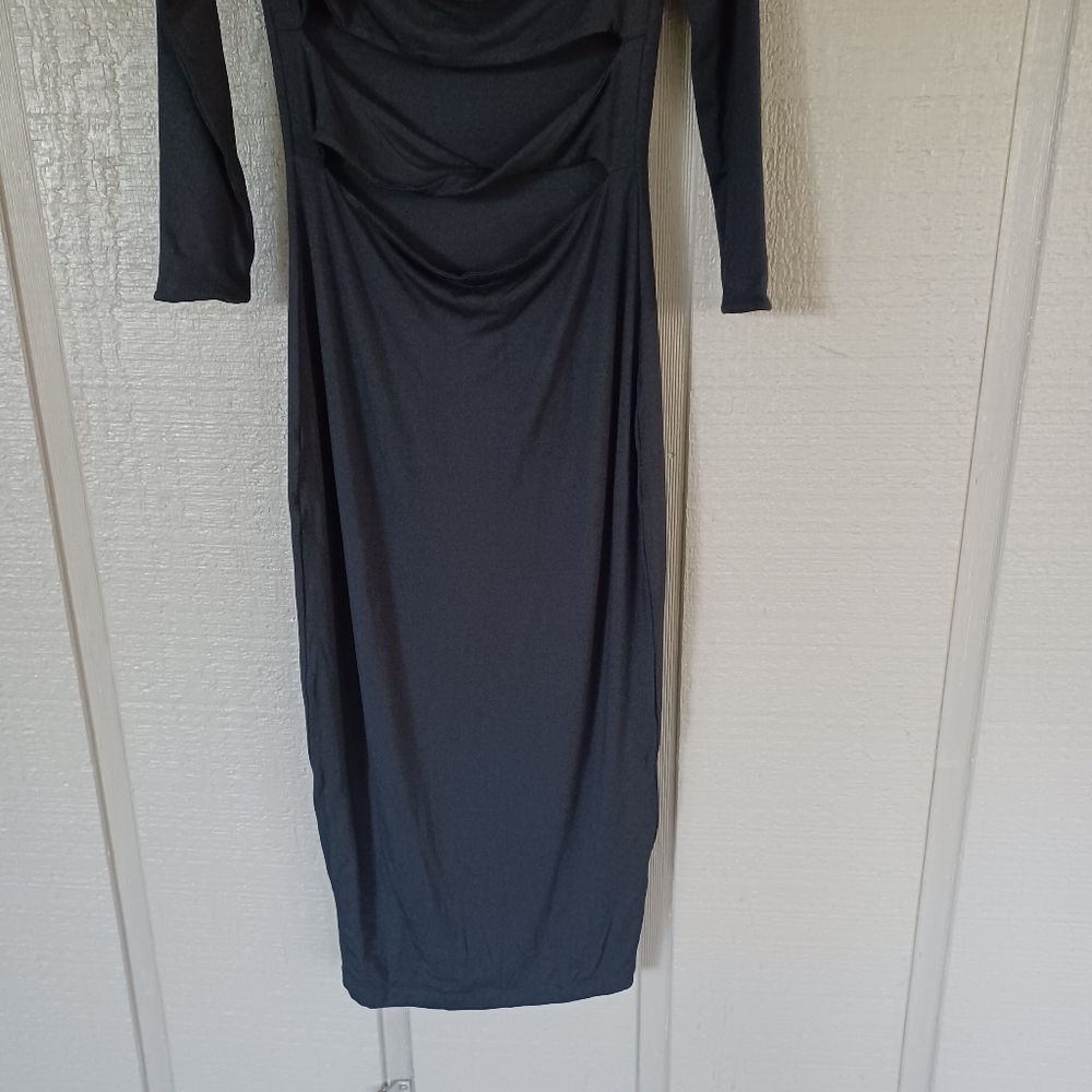 SER.O.YA Women Lotus Midi Dress Size L Black Cutout Twist Jersey Long Sleeve - Picture 12 of 16